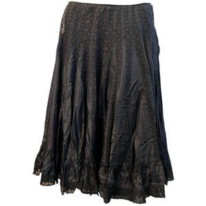 DKNY Womens XL 14 Black Lace Midi Skirt Tulle Lined A Line Full Satin Ruffled